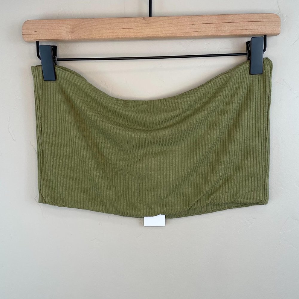 Topshop olive green ribbed lined cropped strapless bandeau tube top 6 or small - Picture 4 of 12